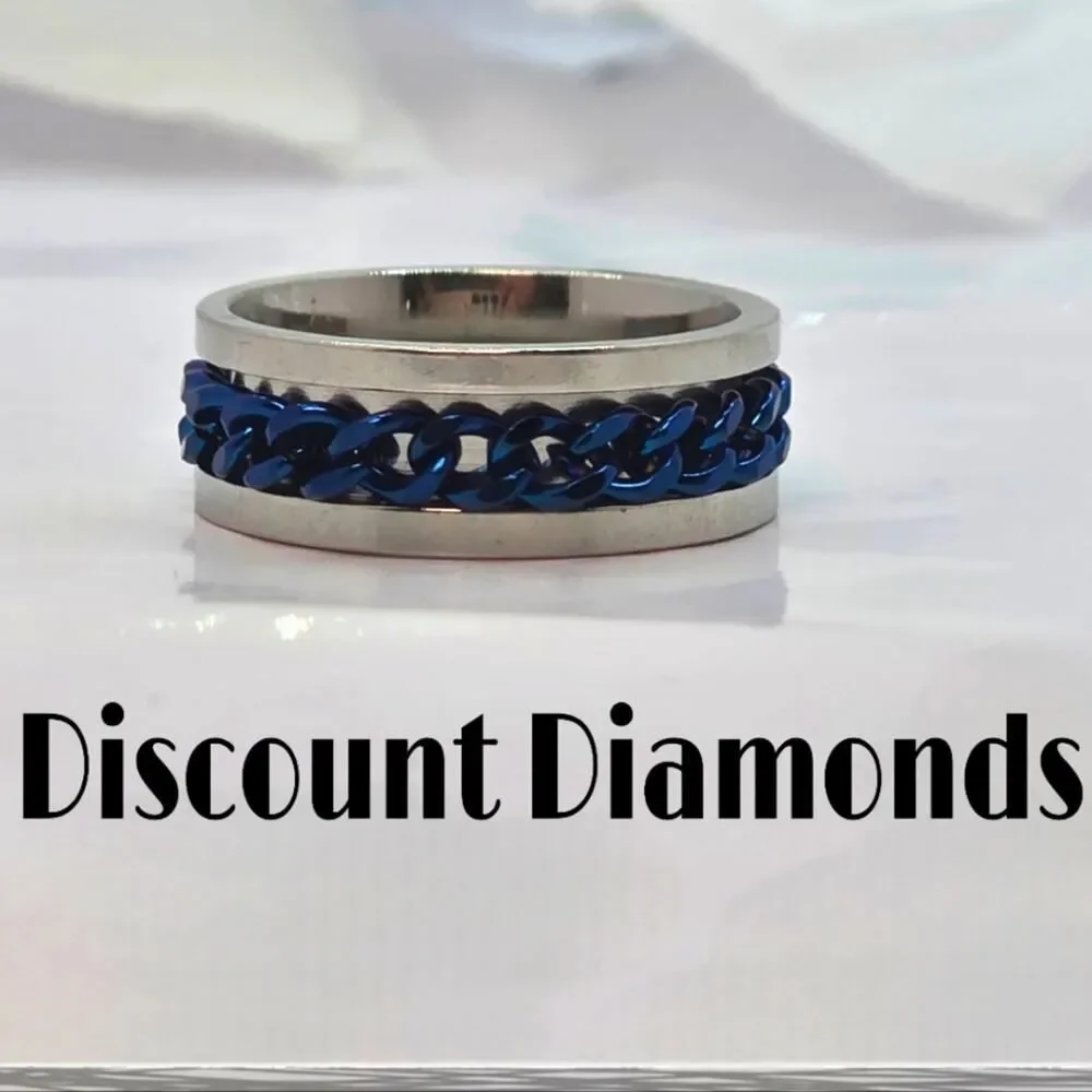 SPINNER  Titanium Polished Silver Ring - Blue Chain